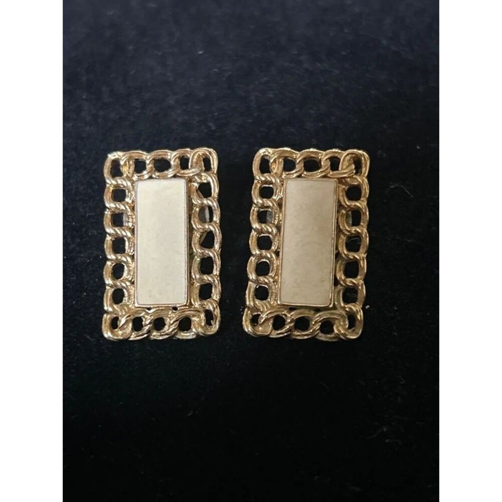 Monet Gold-Tone Cream Rectangle Stud Earrings